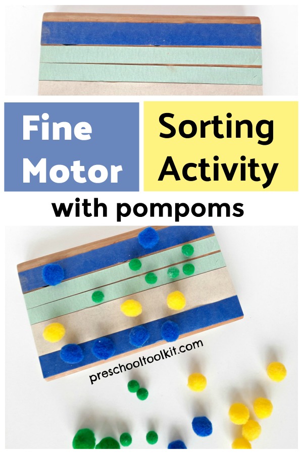 Fine motor sorting activity with pompoms