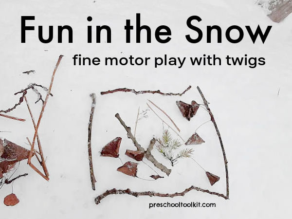 Outdoor play with twigs in the snow