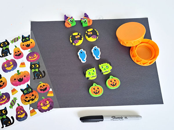 Halloween preschool game with mini erasers