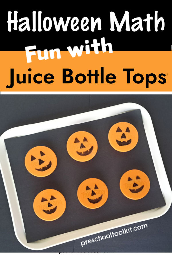 Halloween theme math with recycled bottle tops for preschool and kindergarten