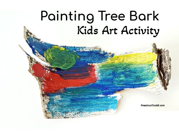 kids nature art with tree bark