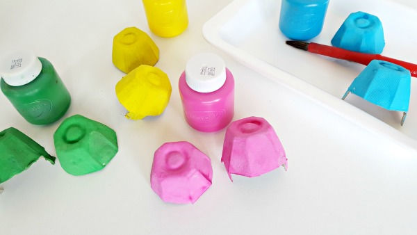 Preschool painting activity with egg cartons