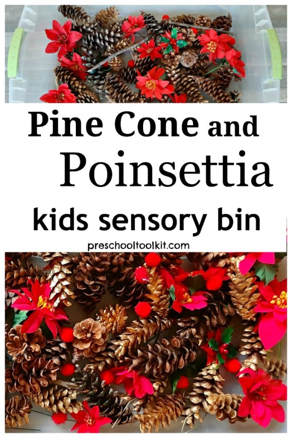 Sensory bin with Christmas theme for toddlers and preschoolers