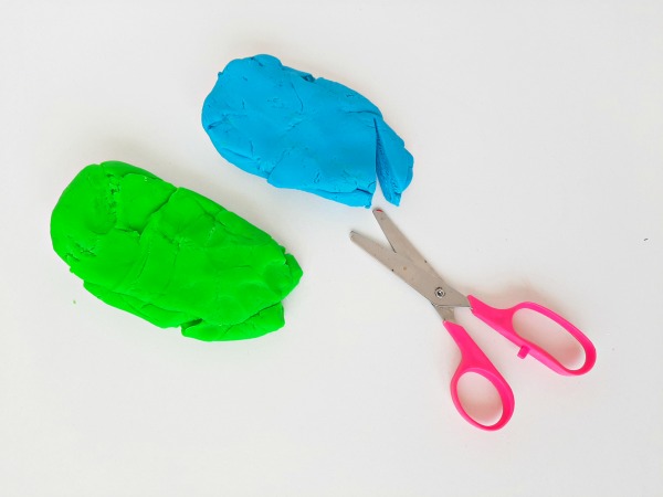 Play dough activity with kids scissors