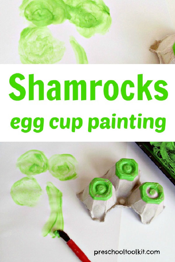 egg cup paint stamps for st patricks day shamrock