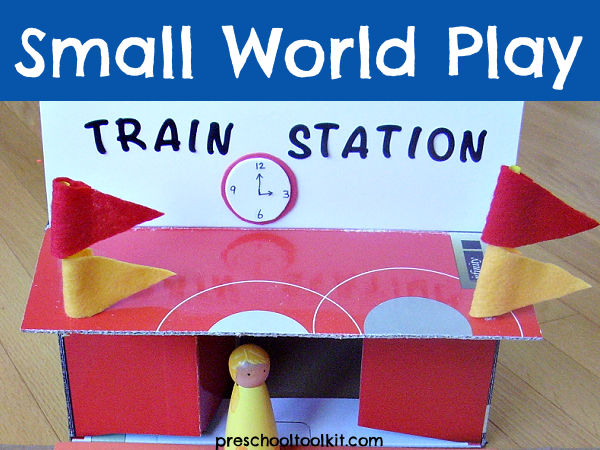 Cardboard box train station DIY for kids play