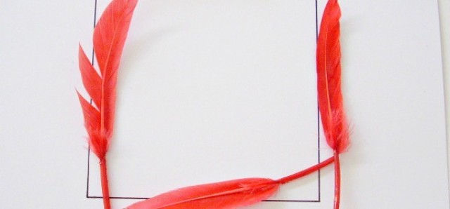 Square shape outlined with feathers in a preschool math activity