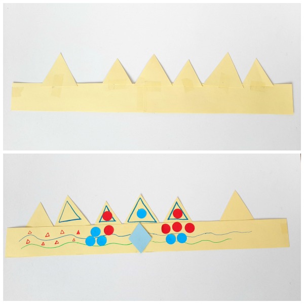 Tape triangles to headband to make a paper crown