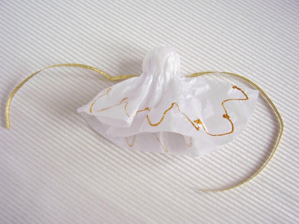 Make a tissue paper angel with ribbon and paper