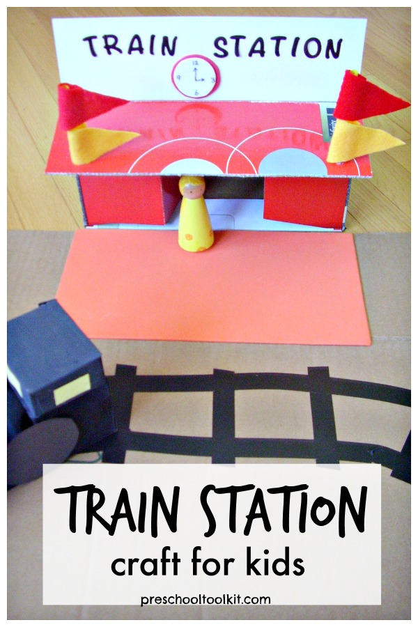 Train station cardboard box pretend play for kids