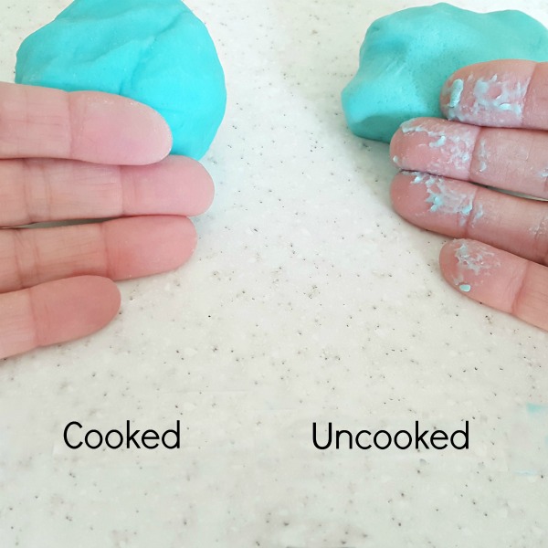 Uncooked play dough recipe result sticks to hands and counter