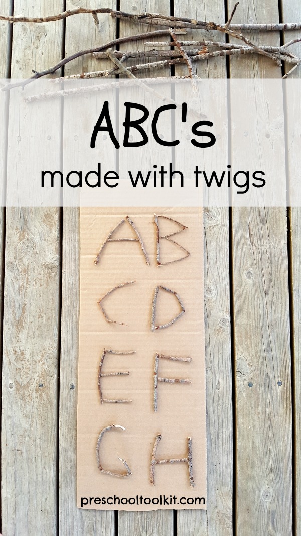 Make letters of the alphabet with small twigs
