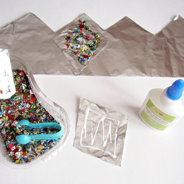 Add glitter confetti or beads to a foil crown
