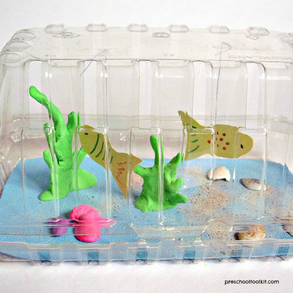 Recycled berry box under the sea craft for kids