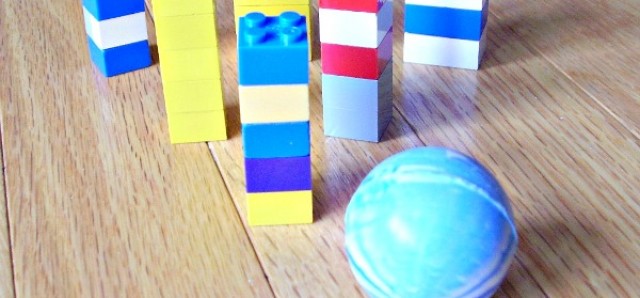 Bowling with building blocks preschool activity