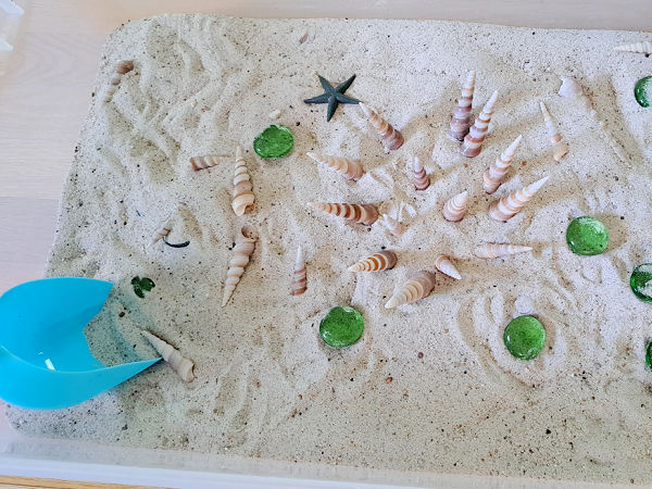 Sand play with seashells for preschoolers