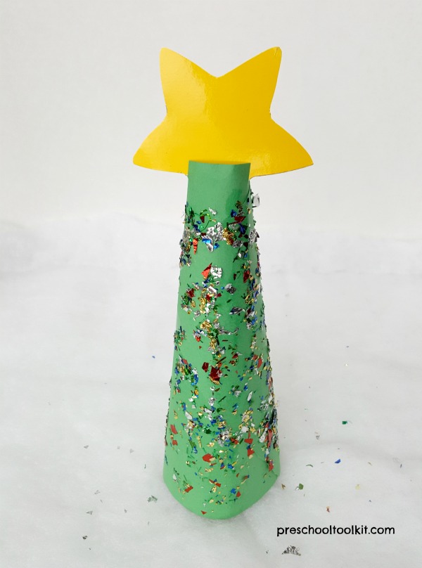 Paper Christmas tree with glittery star craft for kids