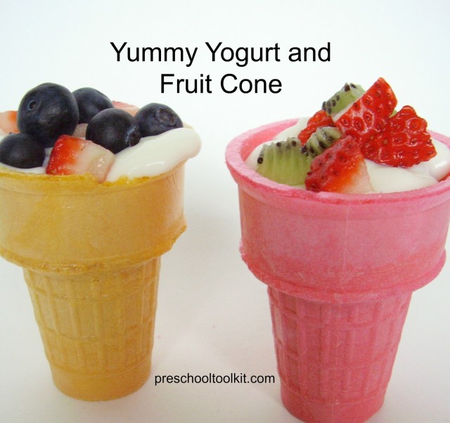 Yogurt and fruit  snack in a cone for kids to make