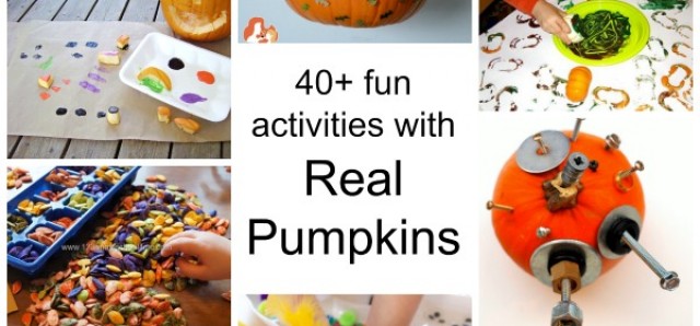 Fall season family activities with real pumpkins