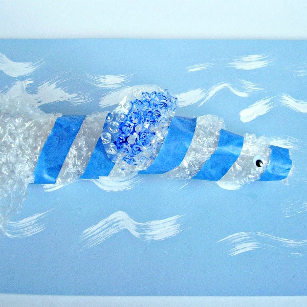 Fish craft with bubble wrap and craft tape