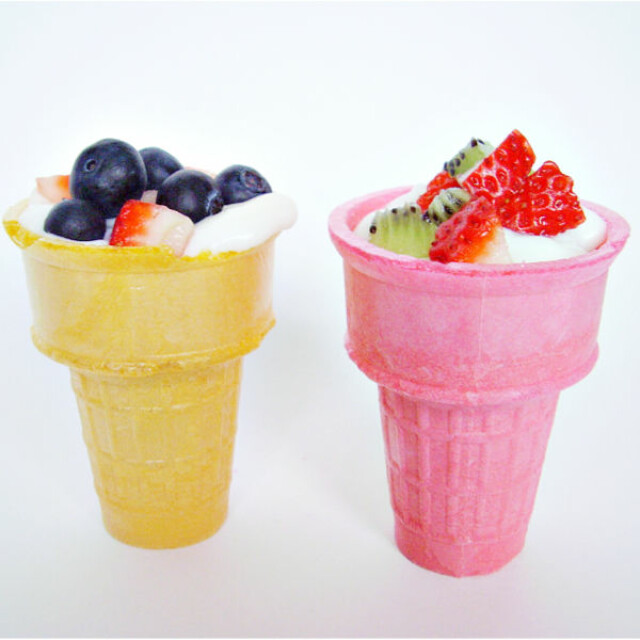 Healthy fruit and yogurt snack kids can make themselves in a cone.