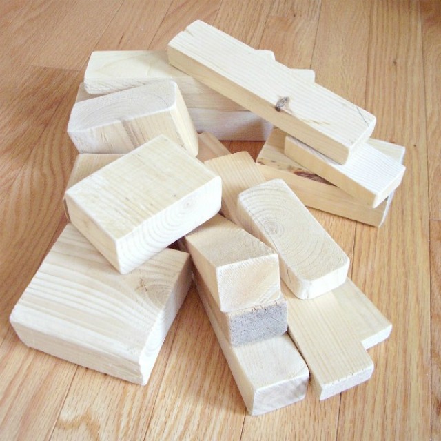 Homemade wooden blocks for kids construction activities