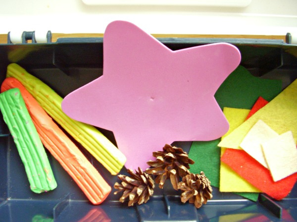 Basic craft supplies for a kids art box