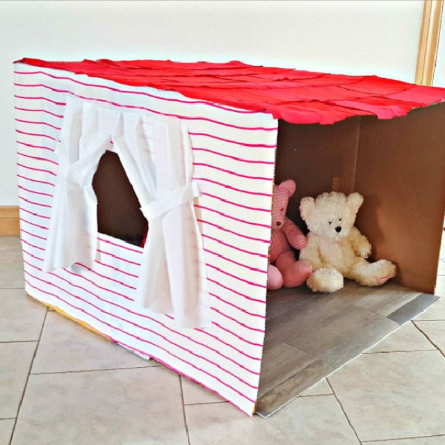 Kids cardboard box play house DIY