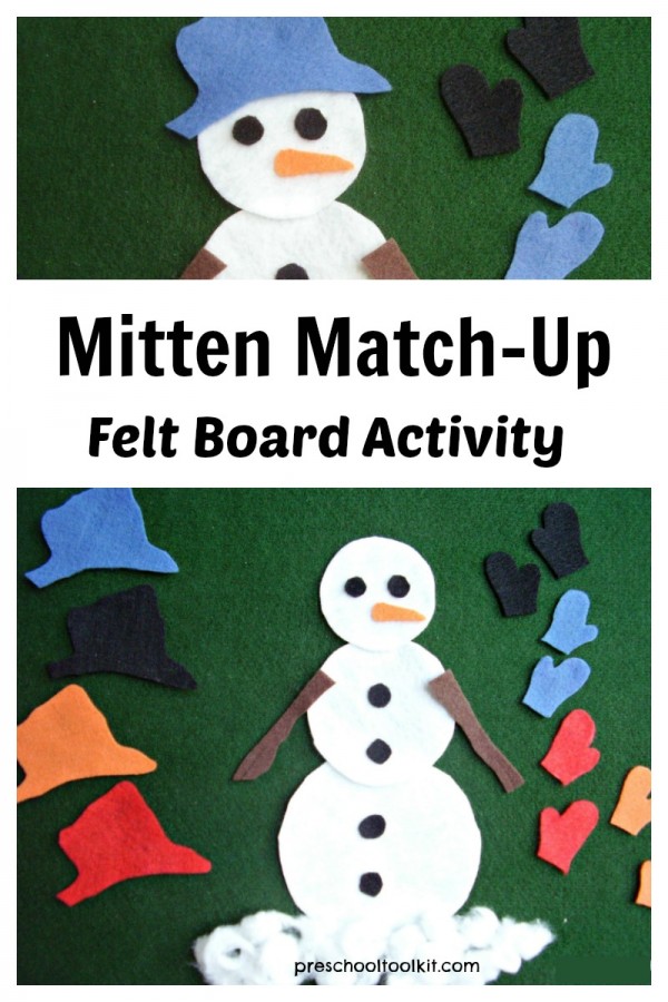 Mitten match-up snowman activity on the felt board for preschoolers