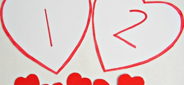 Math cards DIY with Valentine theme for preschool counting and sorting activities