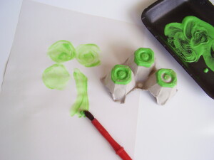 painting shamrocks with egg cups