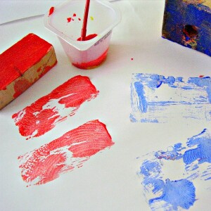 paint with wood blocks preschool activity