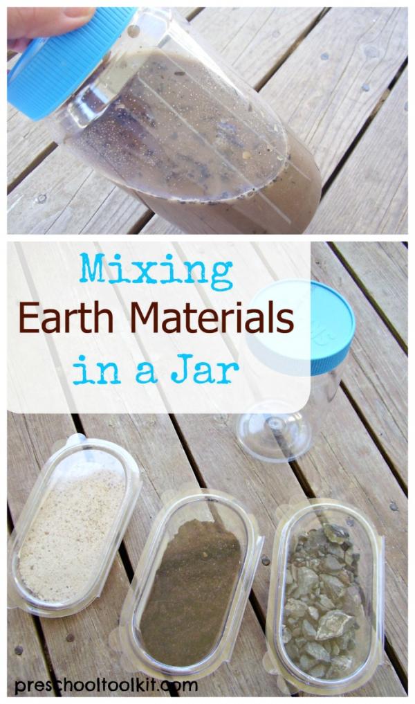 Preschool science activity mix nature materials in a jar