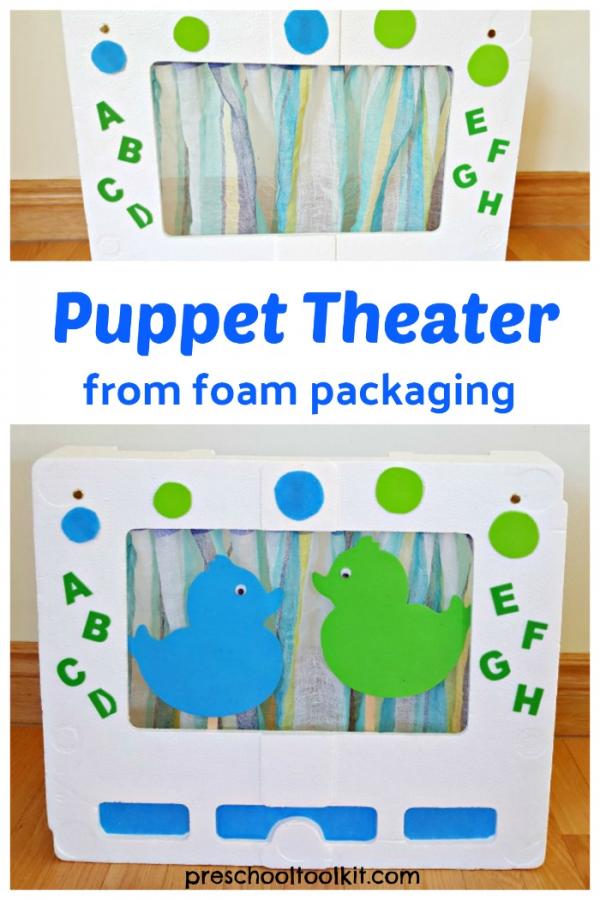 Puppet theater easy DIY from recyclables for kids pretend play