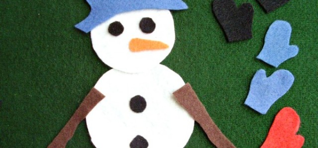 Snowman with matching mittens felt board activity for toddlers and preschoolers