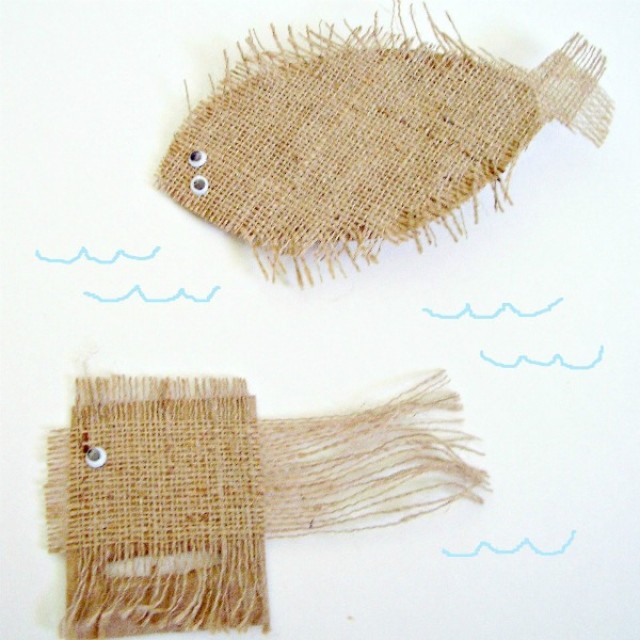 Square fish and flat fish burlap fish crafts for kids