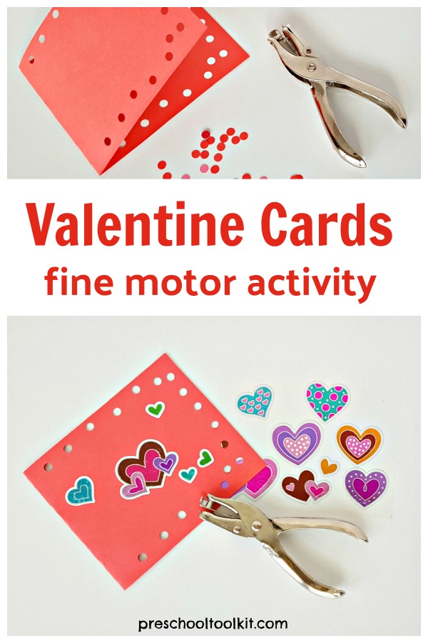 Valentine kid made cards fine motor activity