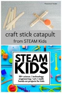 craft stick catapult from preschool resource STEAM KIDS 