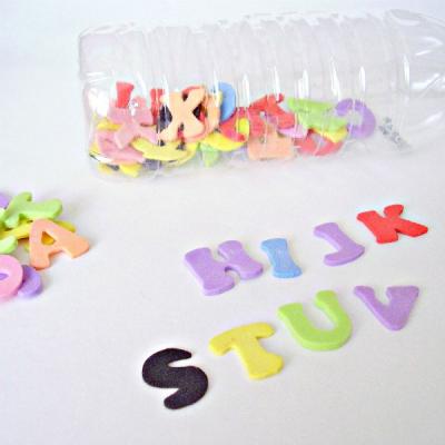 Recycled water bottle with foam letters preschool literacy activity