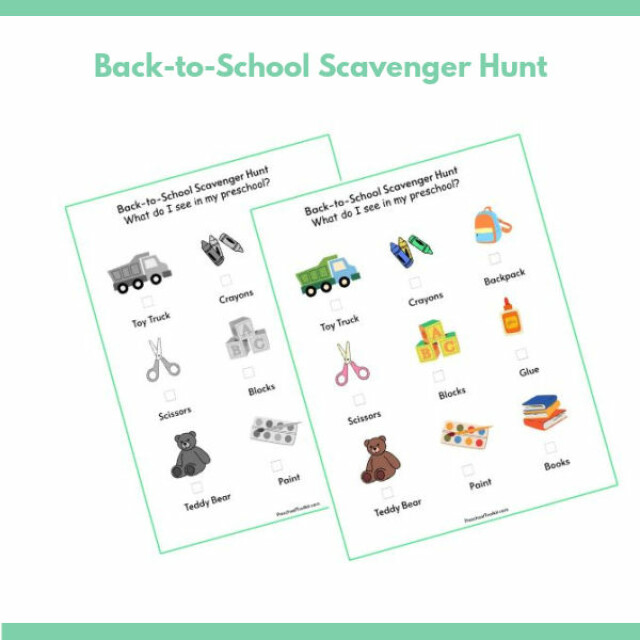 back to preschool and kindergarten scavenger hunt printable activity