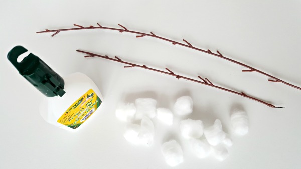 Supplies include branches and cotton balls and glue to make pussy willows preschool craft
