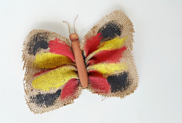 burlap butterfly with clothes peg body