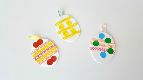 Foam eggs decorated with tape and dots