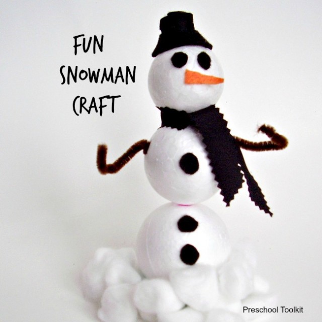 Foam ball snowman craft for kids - Preschool Toolkit