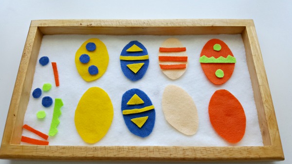 Felt board Easter egg math activity with shapes