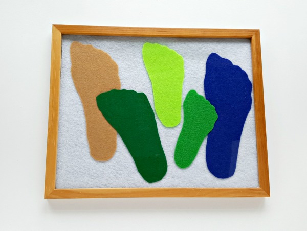 Felt foot cutouts family memory activity