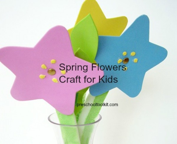Spring flowers preschool craft using foam cutouts