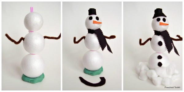 Indoor snowman craft stem activity for preschoolers