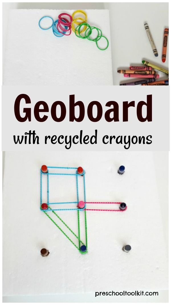 Geoboard using crayons and colorful elastics
