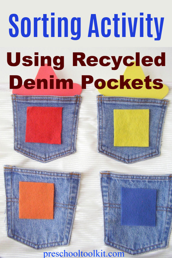 recycle denim for a preschool math activity